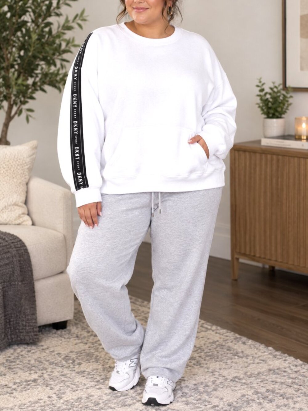 NWT DKNY White waffle knit oversized crewneck sweatshirt - 2X